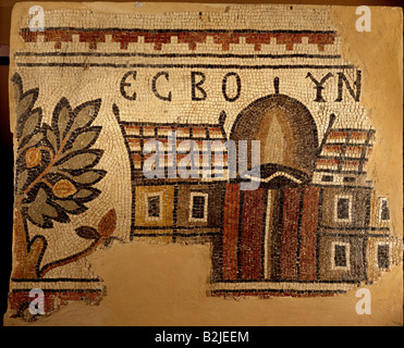 fine arts, Middle Ages, Jordan, mosaic, 'Esboun', Ma`in, Acropolis Church, 719 / 720, 113 cm x 133 cm, Nebo-Kh al-Mukhayyat Museum, Artist's Copyright has not to be cleared Stock Photo